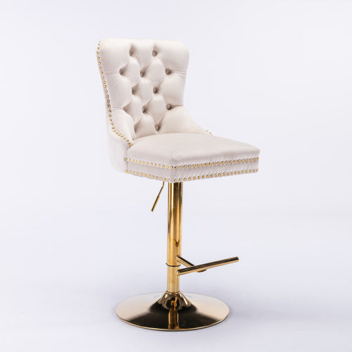 Furniture,Thick Golden Swivel Velvet Barstools Adjusatble Seat Height from 27-35 Inch, Modern Upholstered Bar Stools with Backs Comfortable Tufted for Home Pub and Kitchen Island (Beige,Set of 2)