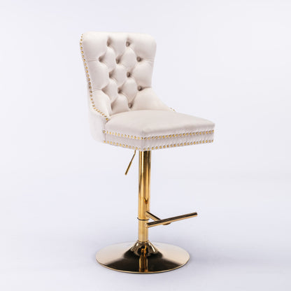 Furniture,Thick Golden Swivel Velvet Barstools Adjusatble Seat Height from 27-35 Inch, Modern Upholstered Bar Stools with Backs Comfortable Tufted for Home Pub and Kitchen Island (Beige,Set of 2)