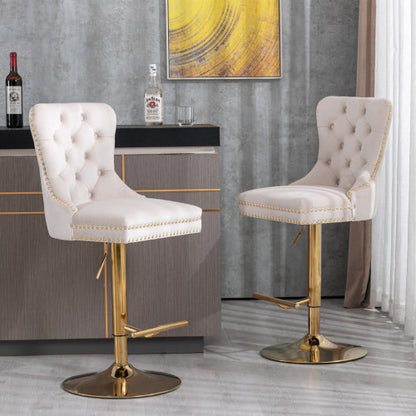 Furniture,Thick Golden Swivel Velvet Barstools Adjusatble Seat Height from 27-35 Inch, Modern Upholstered Bar Stools with Backs Comfortable Tufted for Home Pub and Kitchen Island (Beige,Set of 2)