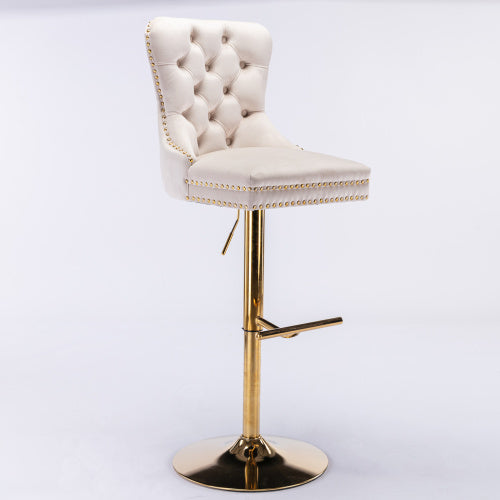 Furniture,Thick Golden Swivel Velvet Barstools Adjusatble Seat Height from 27-35 Inch, Modern Upholstered Bar Stools with Backs Comfortable Tufted for Home Pub and Kitchen Island (Beige,Set of 2)