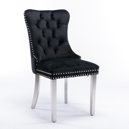 Tufted Velvet Dining Chairs with Nailhead Trim and Chrome Legs, Set of 2, Black