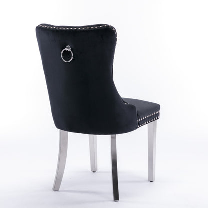 Tufted Velvet Dining Chairs with Nailhead Trim and Chrome Legs, Set of 2, Black