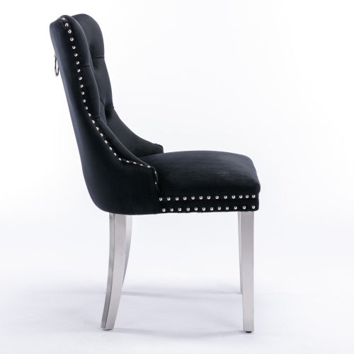 Tufted Velvet Dining Chairs with Nailhead Trim and Chrome Legs, Set of 2, Black