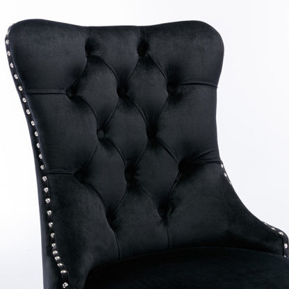 Tufted Velvet Dining Chairs with Nailhead Trim and Chrome Legs, Set of 2, Black
