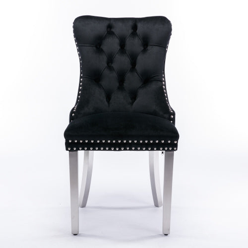 Tufted Velvet Dining Chairs with Nailhead Trim and Chrome Legs, Set of 2, Black