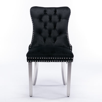 Tufted Velvet Dining Chairs with Nailhead Trim and Chrome Legs, Set of 2, Black