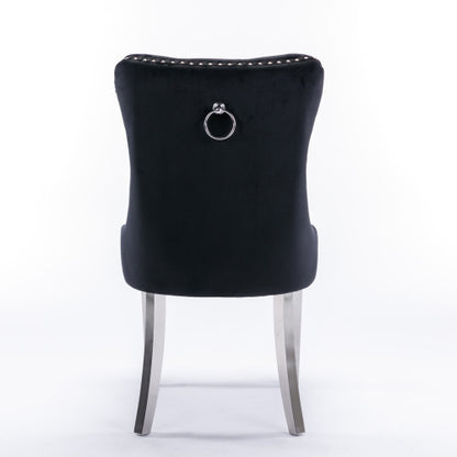 Tufted Velvet Dining Chairs with Nailhead Trim and Chrome Legs, Set of 2, Black