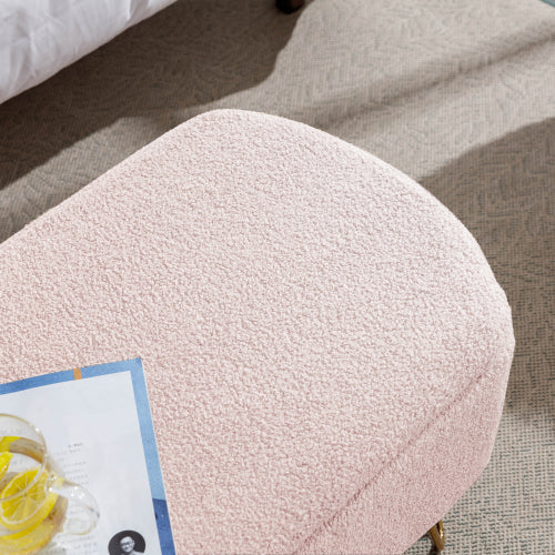 Pink Storage Ottoman Bench for End of Bed Gold Legs, Modern Grey Faux Fur Entryway Bench Upholstered Padded with Storage for Living Room Bedroom
