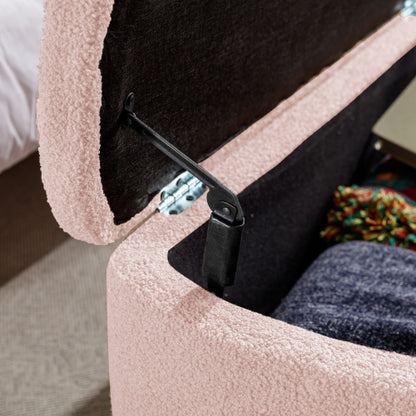 Pink Storage Ottoman Bench for End of Bed Gold Legs, Modern Grey Faux Fur Entryway Bench Upholstered Padded with Storage for Living Room Bedroom