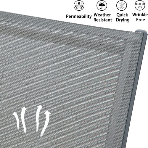 Patio Chaise Lounge Outdoor Aluminum Polypropylene Chair with Adjustable Backrest, Poolside Sunbathing Chair for Beach,Yard,Balcony (Gray, 2 Lounge Chairs)