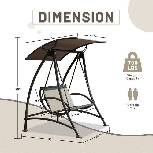 2 Seat Patio Swing Chair Outdoor Porch Swing with Adjustable Canopy Steel Frame 700lb Capacity