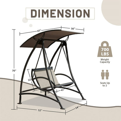 2 Seat Patio Swing Chair Outdoor Porch Swing with Adjustable Canopy Steel Frame 700lb Capacity