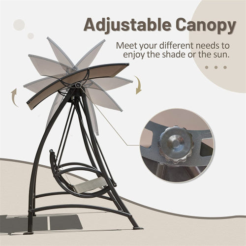 2 Seat Patio Swing Chair Outdoor Porch Swing with Adjustable Canopy Steel Frame 700lb Capacity