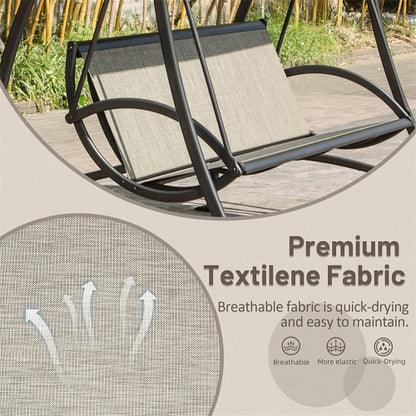 2 Seat Patio Swing Chair Outdoor Porch Swing with Adjustable Canopy Steel Frame 700lb Capacity
