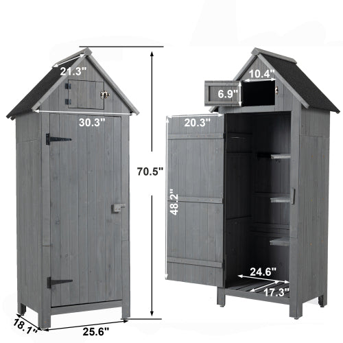 30.3L X 21.3W X 70.5H Outdoor Storage Cabinet Tool Shed Wooden Garden Shed Gray