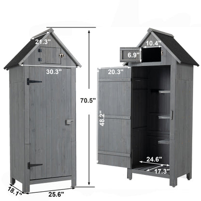 30.3L X 21.3W X 70.5H Outdoor Storage Cabinet Tool Shed Wooden Garden Shed Gray