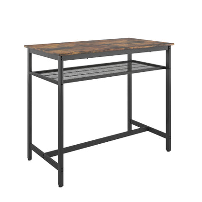 5-Piece Brown Espresso Counter Height Bar Table Set, MDF & Iron Frame Dining Set with 4 Stools & Storage Net