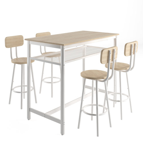 5-Piece Kitchen Counter Height Table Set, Bar Table with 4 Chairs