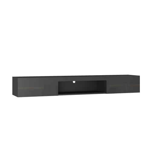 63 Inch Black Wall-Mounted Floating LED TV Stand 16 Color Light Media Cabinet Holds TV Up To 65 Inch