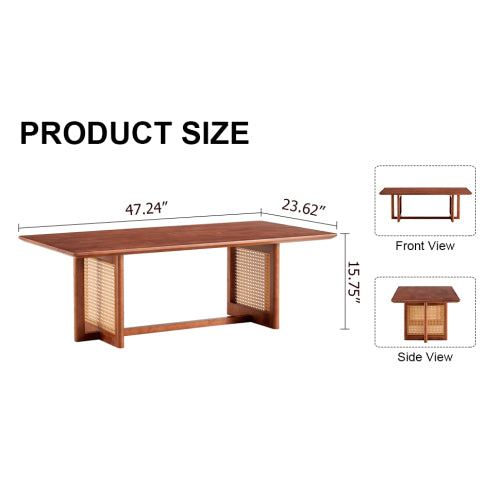 Rectangular Solid Wood Imitation Rattan Coffee Table, Chinese Style Log Tea Table