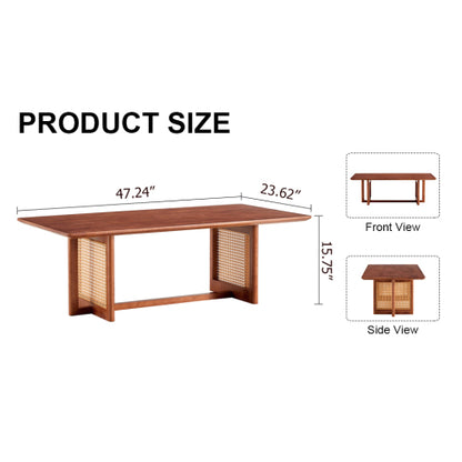 Rectangular Solid Wood Imitation Rattan Coffee Table, Chinese Style Log Tea Table
