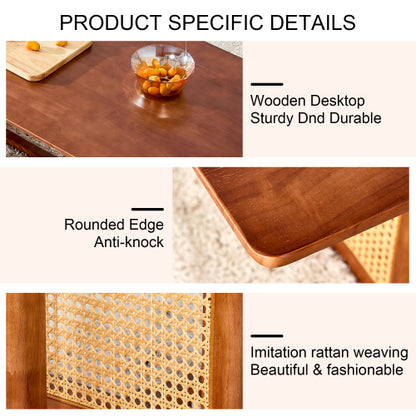 Rectangular Solid Wood Imitation Rattan Coffee Table, Chinese Style Log Tea Table