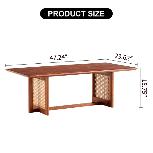 Rectangular Solid Wood Imitation Rattan Coffee Table, Chinese Style Log Tea Table