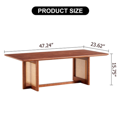 Rectangular Solid Wood Imitation Rattan Coffee Table, Chinese Style Log Tea Table