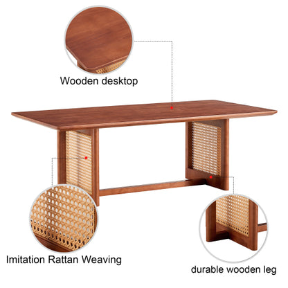 Rectangular Solid Wood Imitation Rattan Coffee Table, Chinese Style Log Tea Table