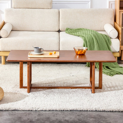 Rectangular Solid Wood Imitation Rattan Coffee Table, Chinese Style Log Tea Table