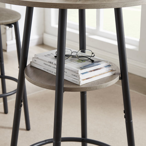 Round bar stool set with shelf, upholstered stool with backrest Grey, 23.62inch  W x 23.62inch  D x 35.43inch  H.