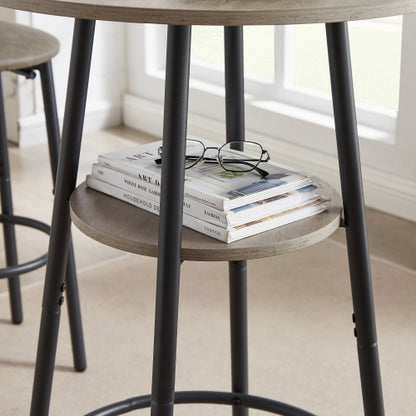 Round bar stool set with shelf, upholstered stool with backrest Grey, 23.62inch  W x 23.62inch  D x 35.43inch  H.