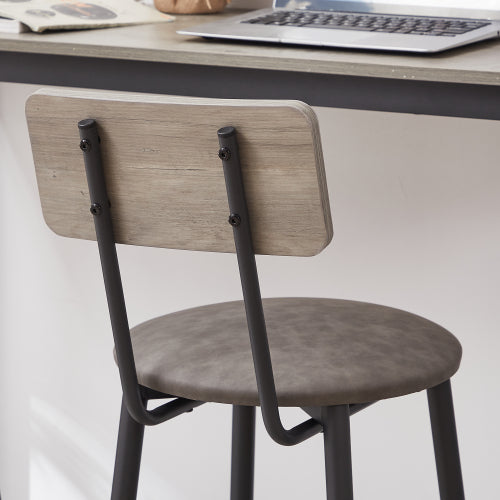 Round bar stool set with shelf, upholstered stool with backrest Grey, 23.62inch  W x 23.62inch  D x 35.43inch  H.