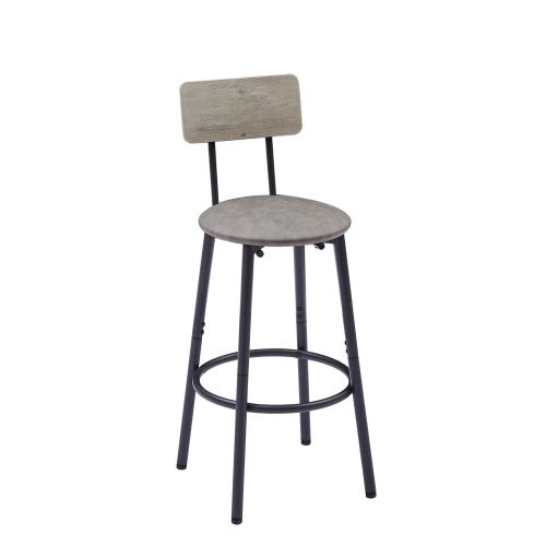 Round bar stool set with shelf, upholstered stool with backrest Grey, 23.62inch  W x 23.62inch  D x 35.43inch  H.
