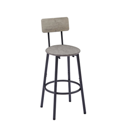 Round bar stool set with shelf, upholstered stool with backrest Grey, 23.62inch  W x 23.62inch  D x 35.43inch  H.