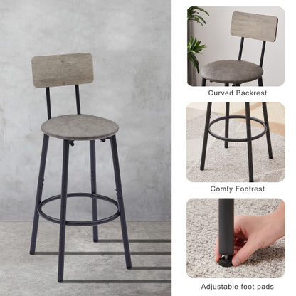 Bar Table Set with 2 Bar stools PU Soft seat with backrest, Grey, 43.31inch  L x 15.75inch  W x 35.43inch  H.