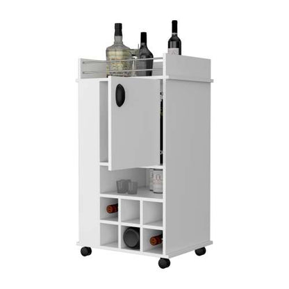 1-Door Bar Cart with Wine Rack and Casters White