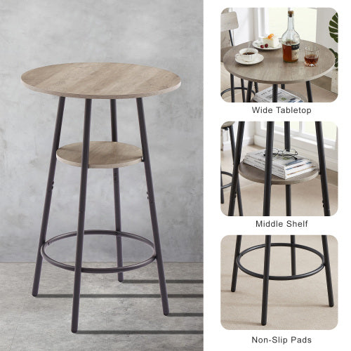Round bar stool set with shelf, upholstered stool with backrest Grey, 23.62inch  W x 23.62inch  D x 35.43inch  H.