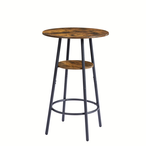 Round bar stool set with shelf, upholstered stool with backrest, Rustic Brown, 23.62inch  W x 23.62inch  D x 35.43inch  H