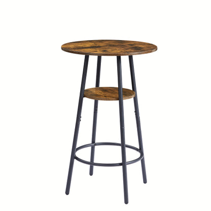Round bar stool set with shelf, upholstered stool with backrest, Rustic Brown, 23.62inch  W x 23.62inch  D x 35.43inch  H