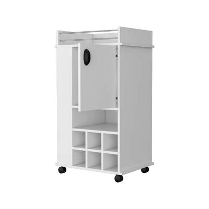 1-Door Bar Cart with Wine Rack and Casters White