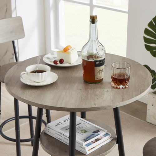 Round bar stool set with shelf, upholstered stool with backrest Grey, 23.62inch  W x 23.62inch  D x 35.43inch  H.