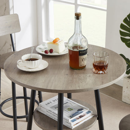 Round bar stool set with shelf, upholstered stool with backrest Grey, 23.62inch  W x 23.62inch  D x 35.43inch  H.
