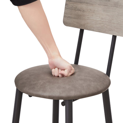 Round bar stool set with shelf, upholstered stool with backrest Grey, 23.62inch  W x 23.62inch  D x 35.43inch  H.
