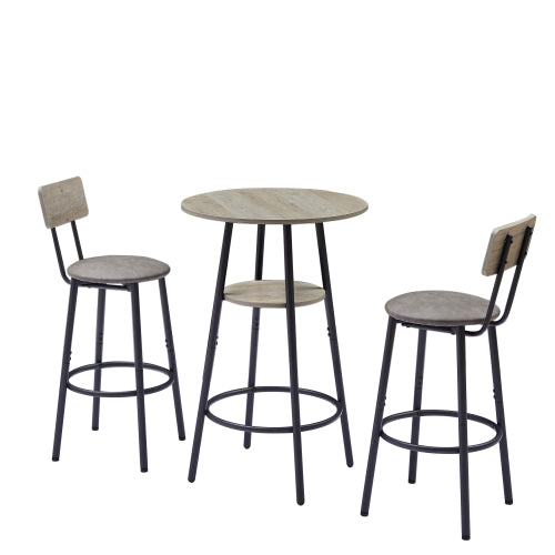 Round bar stool set with shelf, upholstered stool with backrest Grey, 23.62inch  W x 23.62inch  D x 35.43inch  H.
