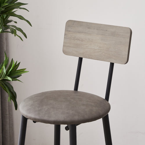 Round bar stool set with shelf, upholstered stool with backrest Grey, 23.62inch  W x 23.62inch  D x 35.43inch  H.