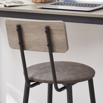 Bar Table Set with 2 Bar stools PU Soft seat with backrest, Grey, 43.31inch  L x 15.75inch  W x 35.43inch  H.