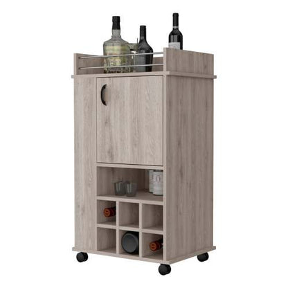 1-Door Bar Cart with Wine Rack and Casters Light Gray