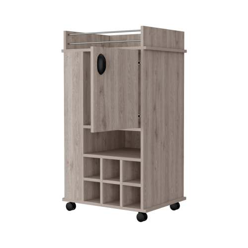 1-Door Bar Cart with Wine Rack and Casters Light Gray