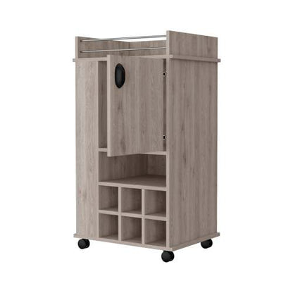 1-Door Bar Cart with Wine Rack and Casters Light Gray